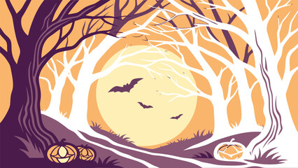 Spooky halloween forest with full moon and pumpkins © Riddhi