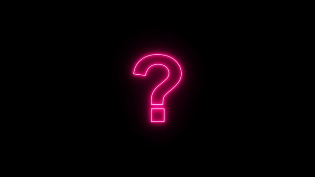 Glowing blue neon question mark icon on black background.