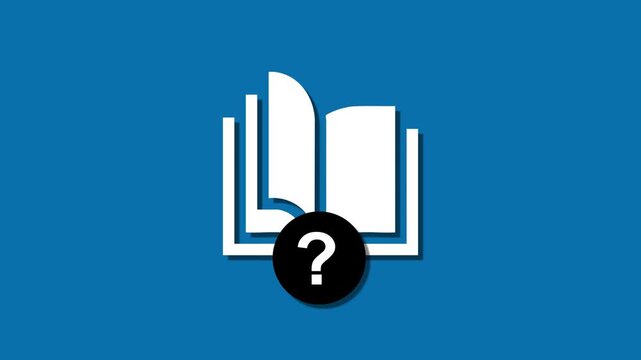 A second version presents a white book against a blue background, utilizing a solid black circular badge for the question mark to create a bold, accessible look.