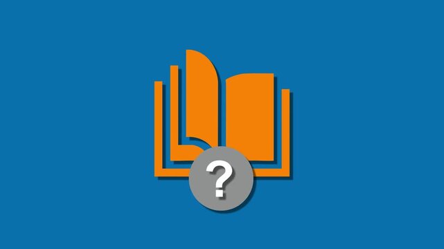 A second version presents a white book against a blue background, utilizing a solid black circular badge for the question mark to create a bold, accessible look.