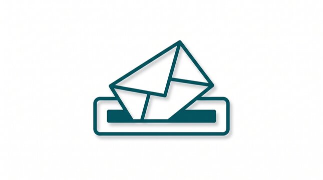 Minimalist teal line icon depicting an envelope entering a mailbox slot on a plain light background, perfect for email marketing visual, contact page design and digital communication campaign