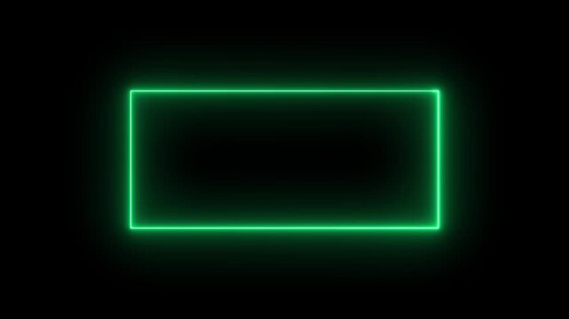 Flickering blue neon light sign logo holder. light glowing neon blue color picture frame rectangle animation icon with black background. 4k video