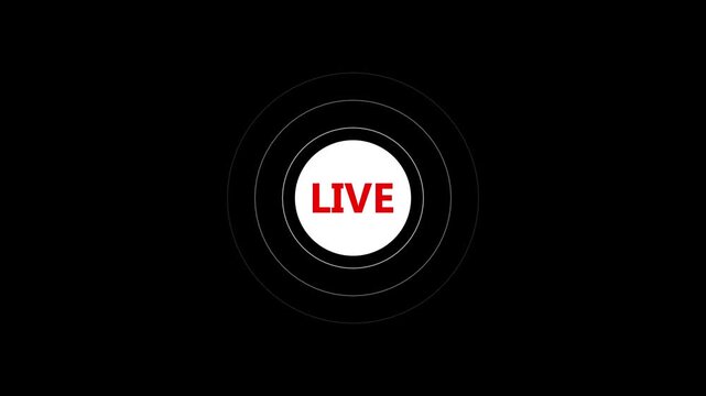 Live Broadcast Button Animation with Blue Circular Badge, Streaming Indicator, Online Video Status Icon, Modern UI Interface Element, Podcast, Webinar and Social Media Live Symbol