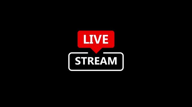LIVE STREAMING red sign. Striped frame. Banner isolated on white background. Motion graphic. Live broadcast logo, live stream or breaking news. Isolated on white background