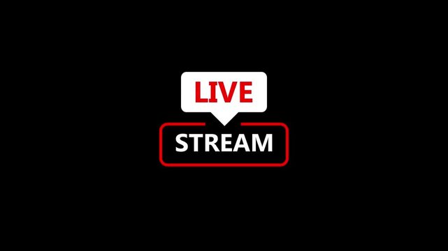 LIVE STREAMING red sign. Striped frame. Banner isolated on white background. Motion graphic. Live broadcast logo, live stream or breaking news. Isolated on white background