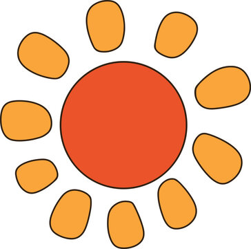 Cute Minimalist Hand Drawn Red Orange Sun Cartoon Element Graphic For Kids Decor Digital Art