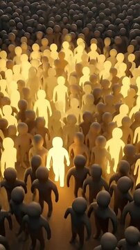 One Glowing Figure Standing Out in a Dense Crowd of Dark People Concept