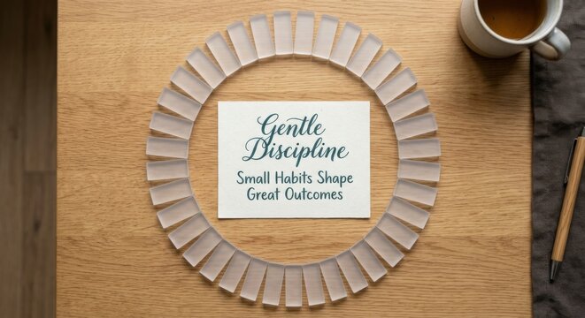 Gentle Discipline Small Habits Shape Great Outcomes Quote Arranged in Circle on Wood