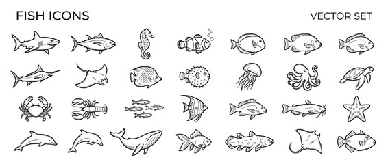 Hand Drawn Marine Life Vector Icons Collection © din