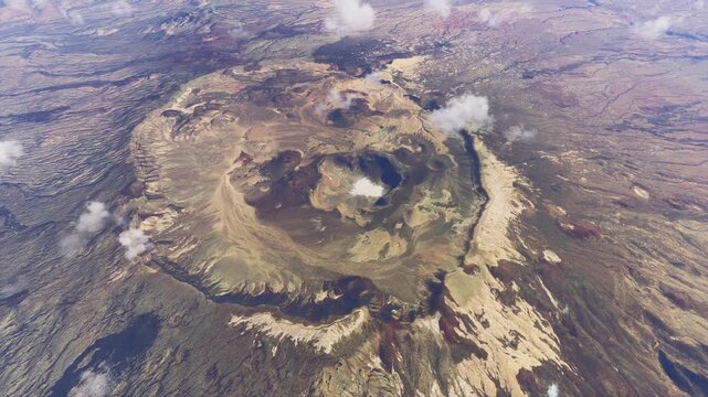 Top aerial view of Emi Koussi Volcano in the Sahara. Chad