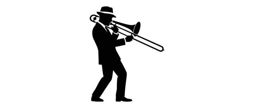 Silhouette of a man playing the trombone
