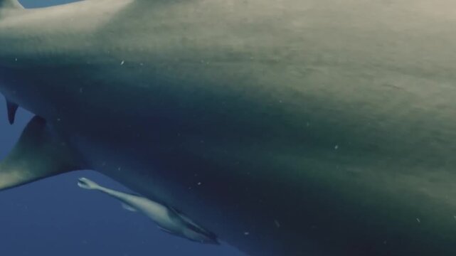 a great white killer shark swimming gracefully through deep blue waters