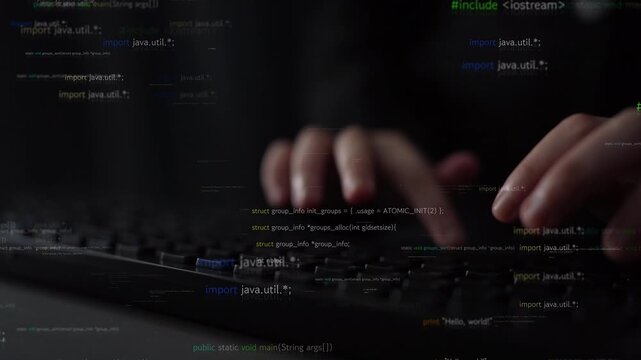 A close-up view of hands typing on a keyboard, surrounded by floating lines of code. This image captures the essence of technology, programming, and digital creativity. Xenic