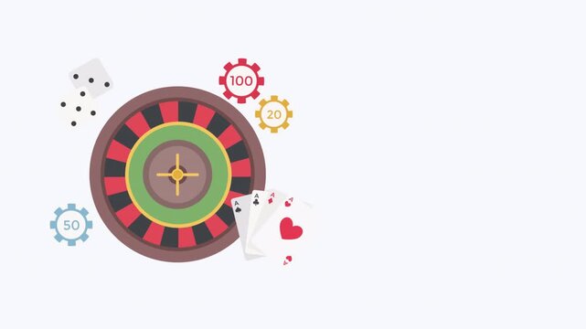 Casino Games Roulette and Cards Animation Concept.