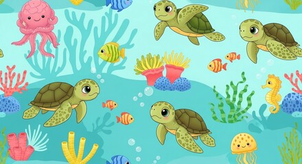 Obraz premium Sea Turtle's Playful Plunge: A Gentle Voyage Through Colorful Reefs