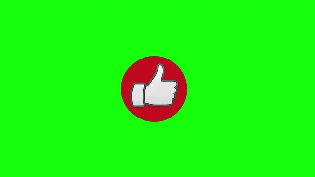 Social Media Like Icon Animation: Thumbs-Up Symbol on Green Screen Background