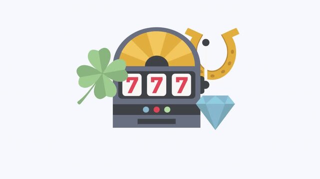 Slot Machine Jackpot Icon with Lucky Charms and Symbols.