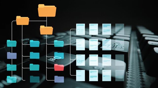 Abstract Representation of Digital File Organization with Colored Folders and Documents on a Keyboard Background for Business and Technology Concepts. Entropy.