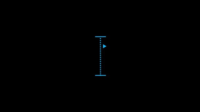 White vertical dotted line measuring height animation, alpha channel. editable vector stroke height icon on white background.