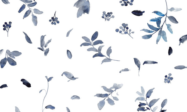 ブルーの水彩ボタニカルフレーム・リース・ライン装飾セット　エレガントな植物デザイン素材
Elegant Blue Watercolor Botanical Frame, Border and Wreath Collection
