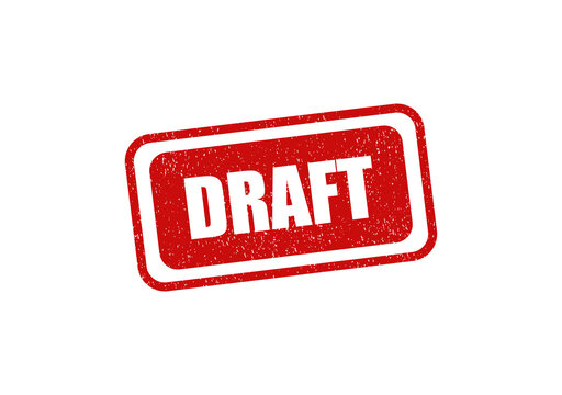 Red grunge rubber stamp with the word draft written in white bold letters isolated on transparent background