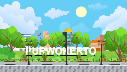 Alun-Alun Purwokerto City Square Landscape Vector Illustration © Vaughn