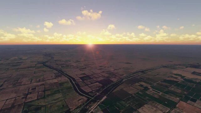 Sunset aerial view of Thar Desert in Rajasthan. India