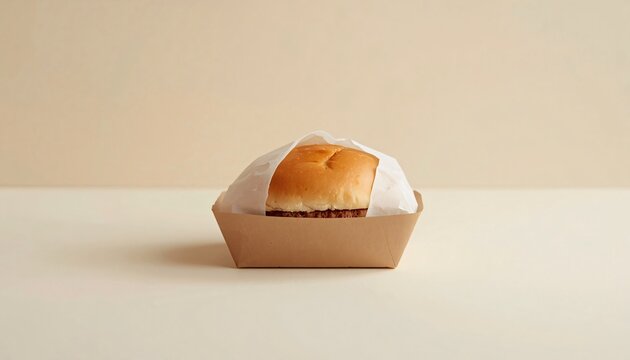 Minimal burger packaging with wrapped sandwich clean studio setup for fast food branding mockup