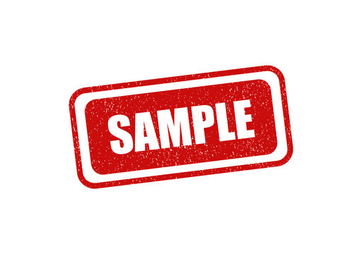 Red rectangular rubber stamp with the word sample in a textured grunge style isolated on transparent background