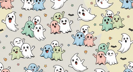 Obraz premium Spooky Smiles and Pastel Spirits: A Whimsical Halloween Gathering