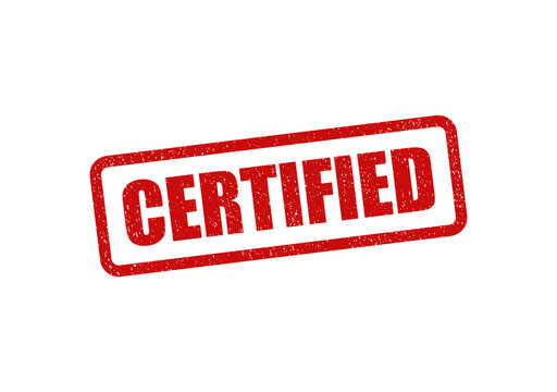 Red rubber stamp with the word certified for official documents and approval isolated on transparent background