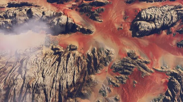 Top aerial shot of Wadi Rum Desert. Jordan