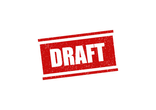 Red rubber stamp with the word draft in a distressed textured ink style isolated on transparent background