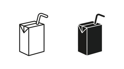 Juice box icon set outline and solid glyph style carton with straw