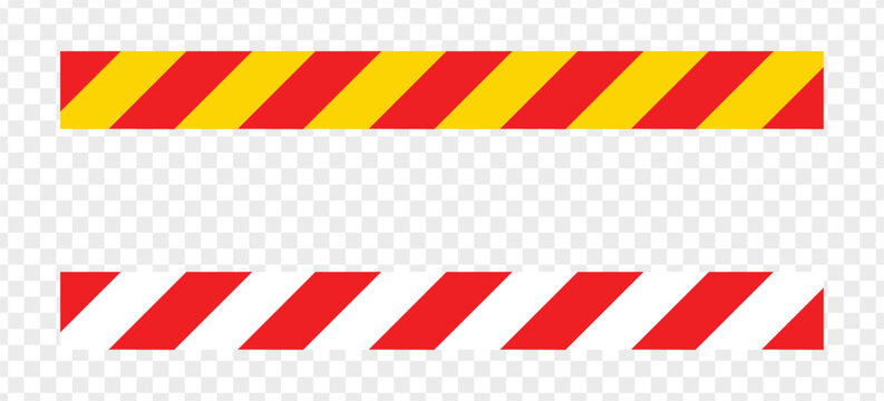 Red and yellow warning tape and red and white hazard caution stripe tape set Vector