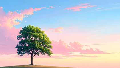 Fototapeta premium Solitary Tree on a Hill During Sunset with Colorful Sky