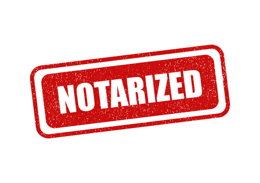 Red rubber stamp with the word notarized for official legal document approval isolated on transparent background