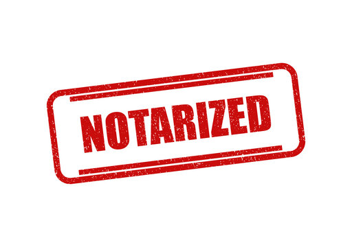 Red rubber stamp with the word notarized in a classic rectangular frame design isolated on transparent background