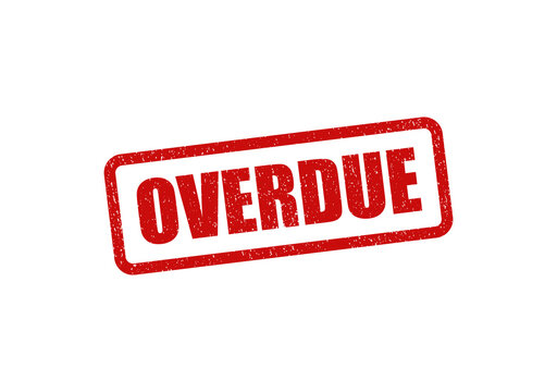 Red rubber stamp with the word overdue isolated on a simple plain background isolated on transparent background