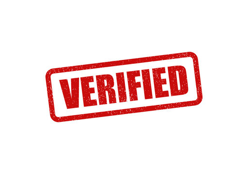 Red verified rubber stamp icon with grunge texture for official document approval isolated on transparent background