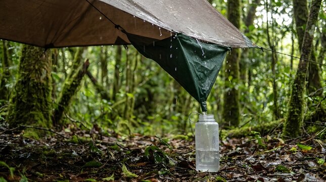 Dark Green Tent Rain Fly with Water Drips in Rainforest