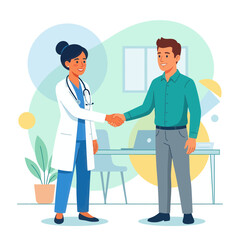 Obraz premium Doctor Shaking Hands With Patient In Modern Medical Office