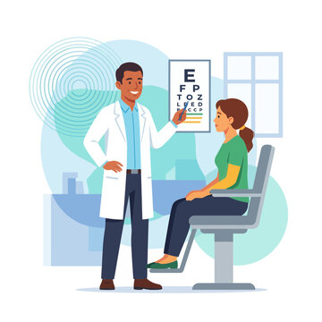 Eye Doctor Exam: Patient Reading Chart with Optometrist