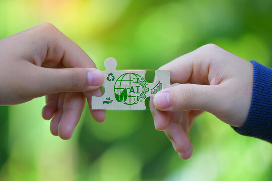 AI digital interface for sustainable environment and green technology concept on nature background