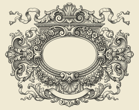 Vintage Baroque Victorian frame border flower pattern vector floral engraved scroll ornament leaf retro decorative design