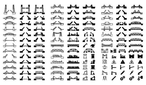 Premium Lift Bridge Vector Icon Bundle in Outline Glyph and Filled Outline Style