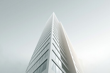 Fototapeta premium Modern office building skyscraper glass facade low angle view minimal architecture city business district exterior white tower geometric lines bright sky commercial building corporate headquarters