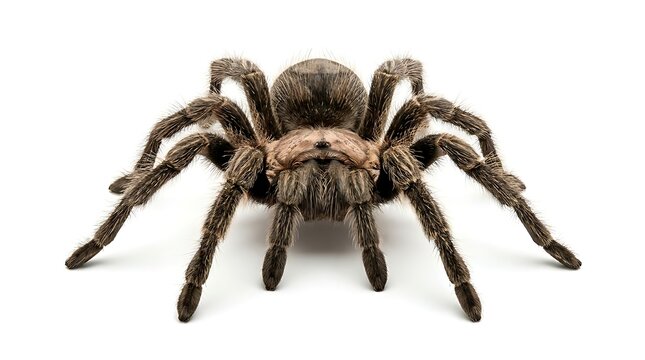 Close up Macro Shot of a Hairy Tarantula Spider on a White Background