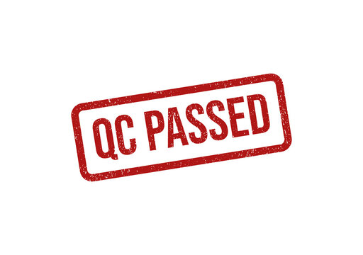 Red grunge rubber stamp with the text qc passed for quality control approval isolated on transparent background