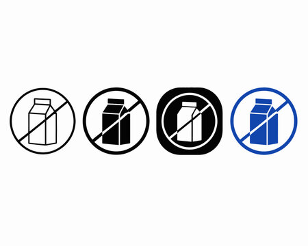 Lactose free icon set with milk carton and prohibition sign, dairy free vector illustration